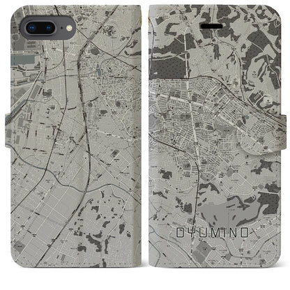 【おゆみ野（千葉県）】地図柄iPhoneケース（手帳タイプ）モノトーン・iPhone 8Plus /7Plus / 6sPlus / 6Plus 用