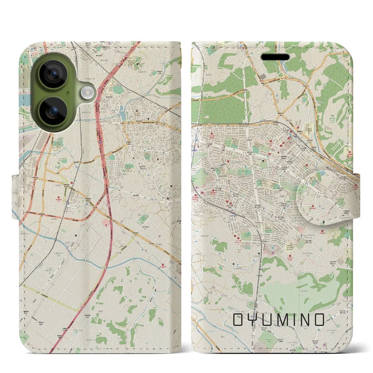 【おゆみ野（千葉県）】地図柄iPhoneケース（手帳タイプ）