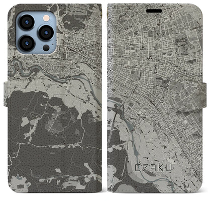 【小作（東京都）】地図柄iPhoneケース（手帳タイプ）モノトーン・iPhone 13 Pro Max 用