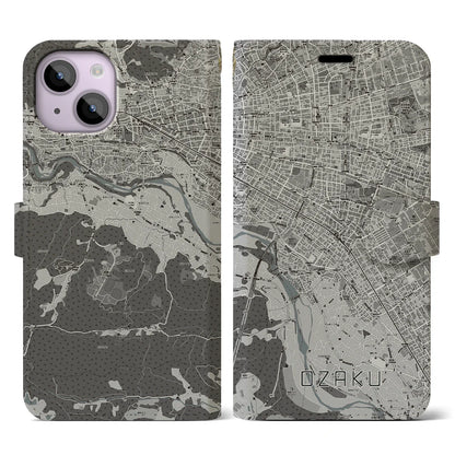 【小作（東京都）】地図柄iPhoneケース（手帳タイプ）モノトーン・iPhone 14 用