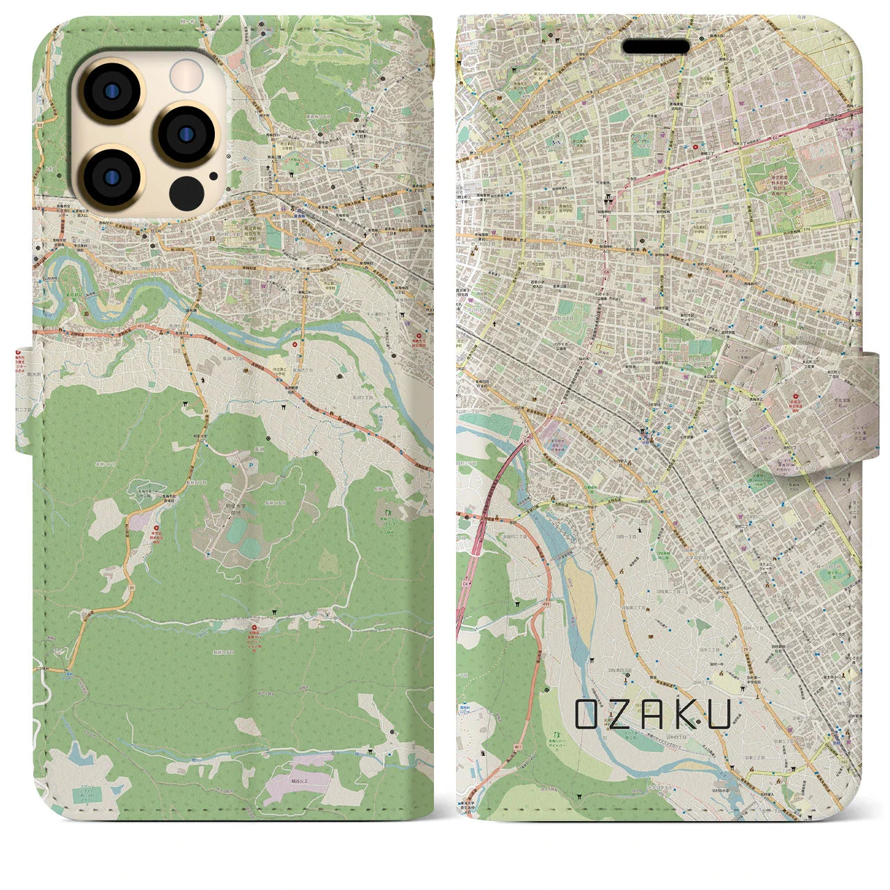 【小作（東京都）】地図柄iPhoneケース（手帳タイプ）ナチュラル・iPhone 12 Pro Max 用