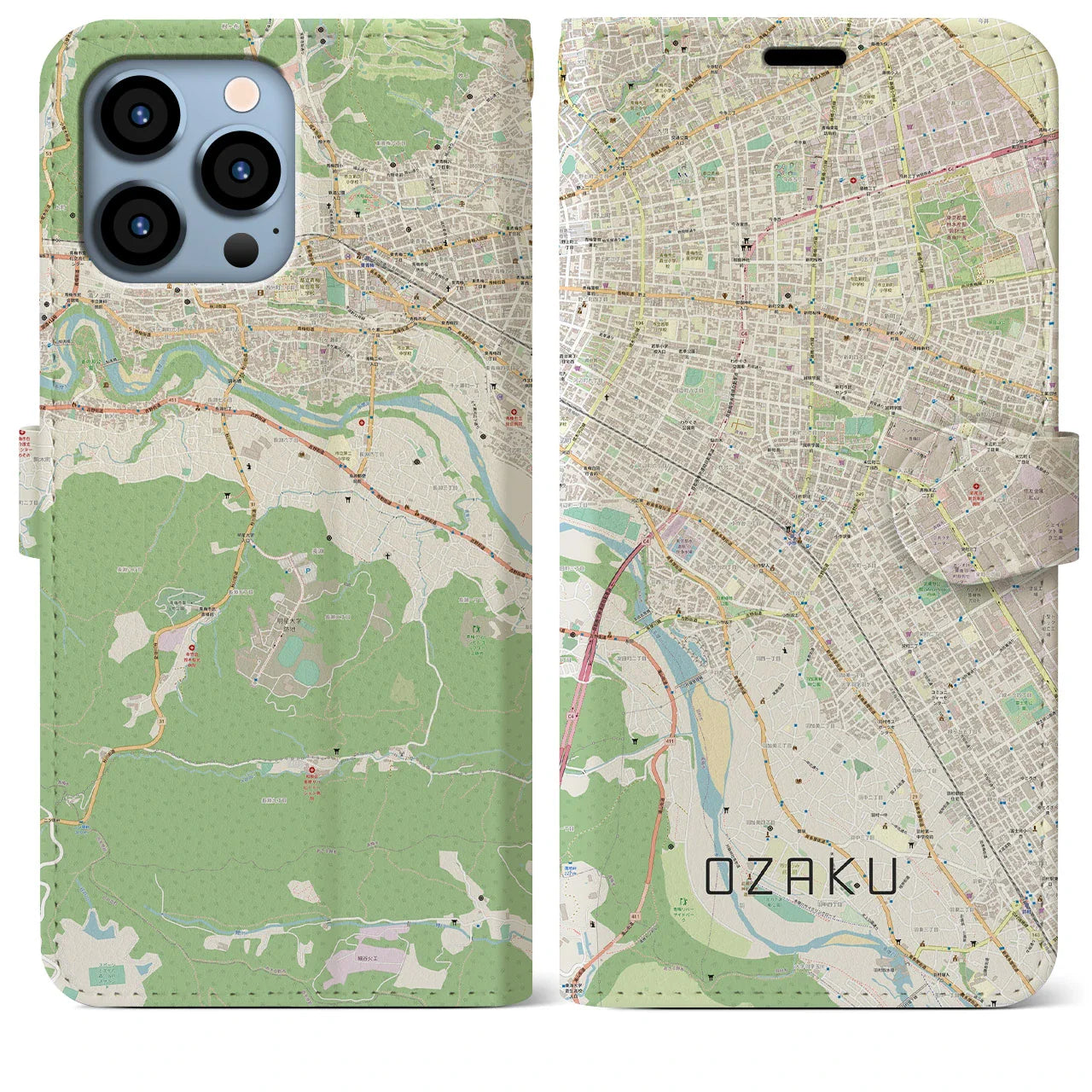 【小作（東京都）】地図柄iPhoneケース（手帳タイプ）ナチュラル・iPhone 13 Pro Max 用