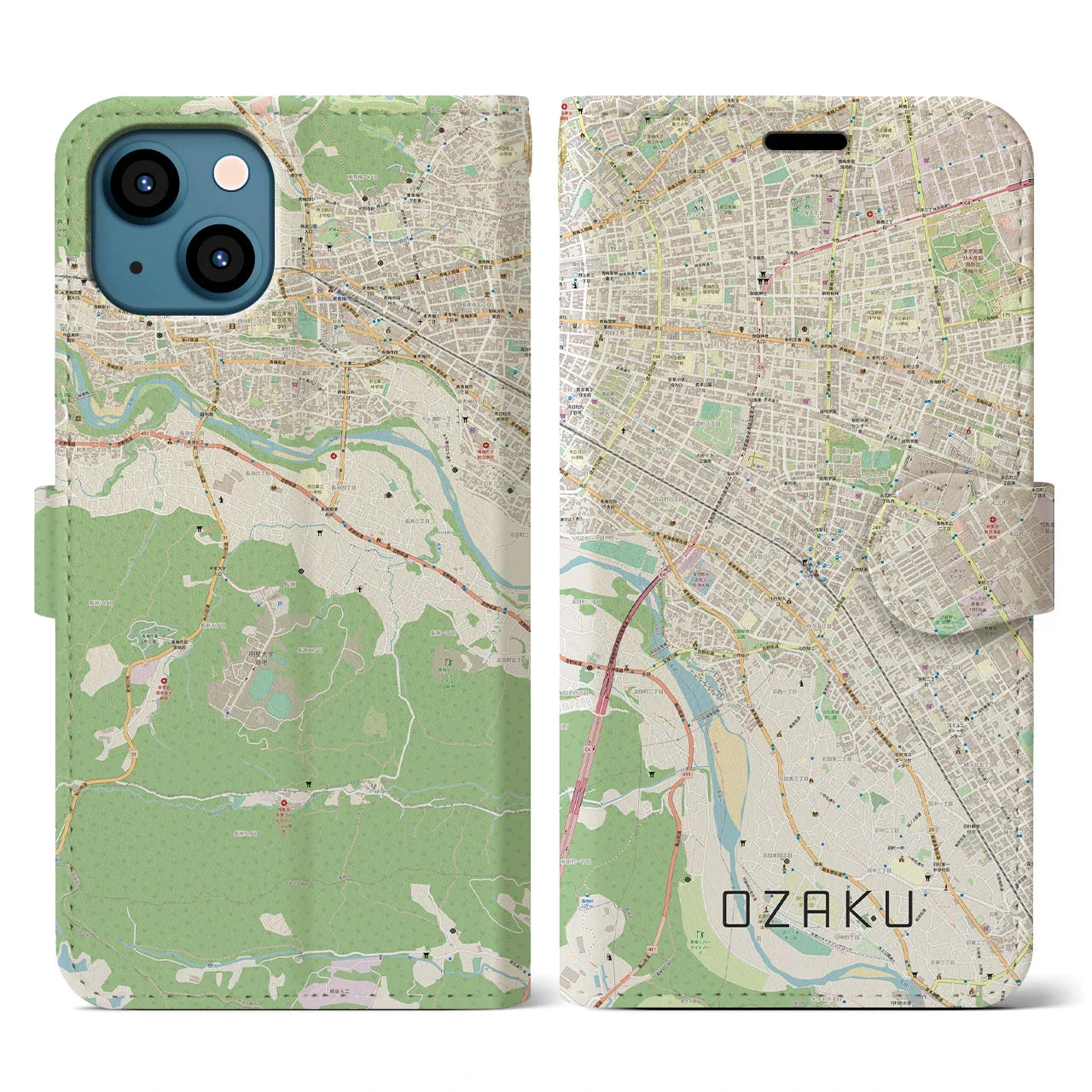 【小作（東京都）】地図柄iPhoneケース（手帳タイプ）ナチュラル・iPhone 13 用