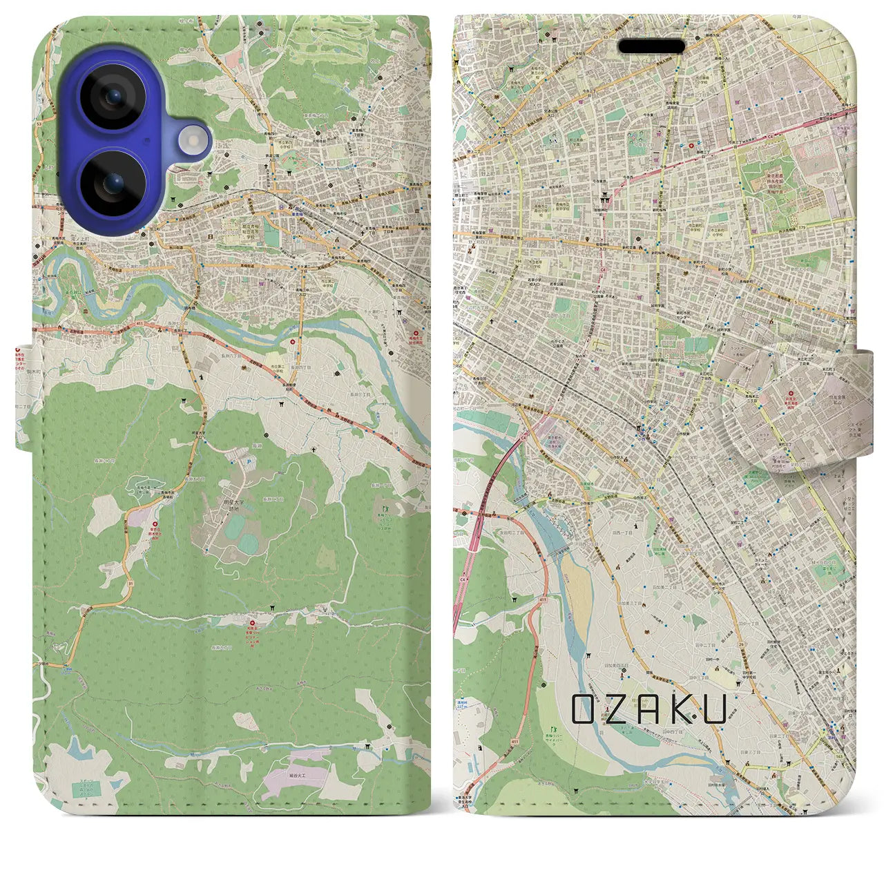 【小作（東京都）】地図柄iPhoneケース（手帳タイプ）ナチュラル・iPhone 16 Pro Max 用