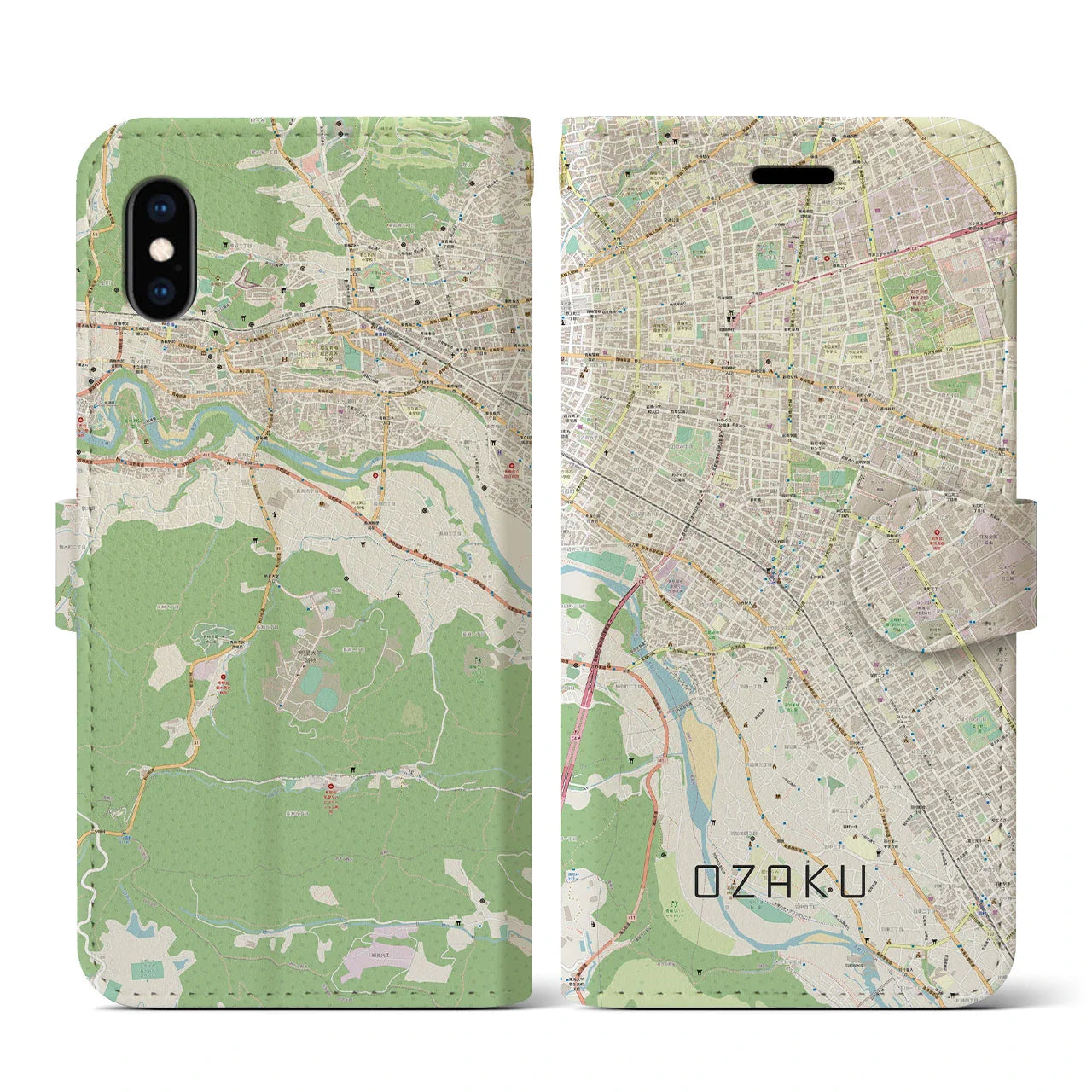 【小作（東京都）】地図柄iPhoneケース（手帳タイプ）ナチュラル・iPhone XS / X 用