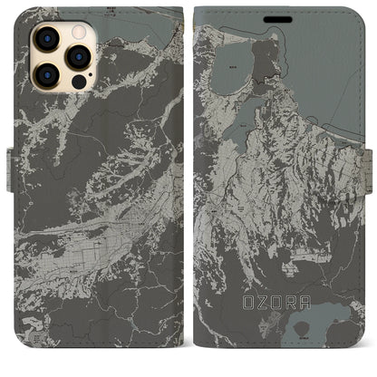 【大空（北海道）】地図柄iPhoneケース（手帳タイプ）モノトーン・iPhone 12 Pro Max 用