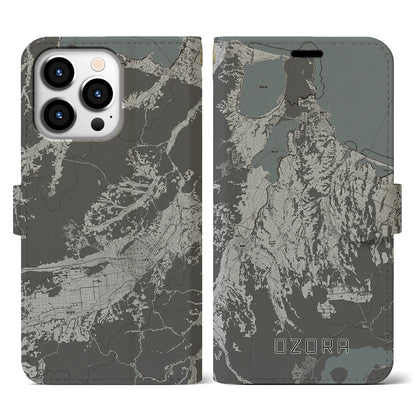 【大空（北海道）】地図柄iPhoneケース（手帳タイプ）モノトーン・iPhone 13 Pro 用