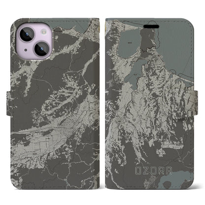 【大空（北海道）】地図柄iPhoneケース（手帳タイプ）モノトーン・iPhone 14 用