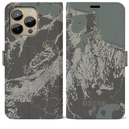 【大空（北海道）】地図柄iPhoneケース（手帳タイプ）モノトーン・iPhone 14 Pro Max 用