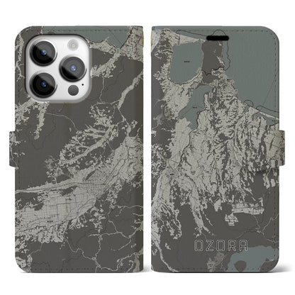 【大空（北海道）】地図柄iPhoneケース（手帳タイプ）モノトーン・iPhone 14 Pro 用