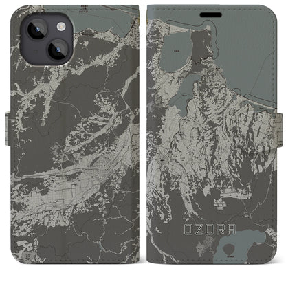 【大空（北海道）】地図柄iPhoneケース（手帳タイプ）モノトーン・iPhone 14 Plus 用