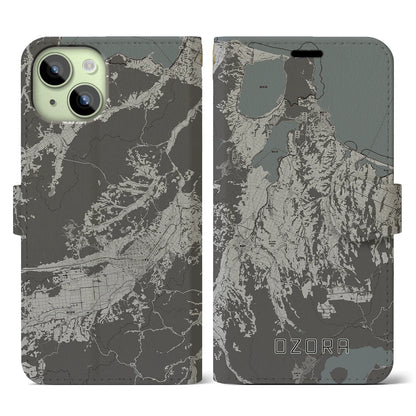 【大空（北海道）】地図柄iPhoneケース（手帳タイプ）モノトーン・iPhone 15 用