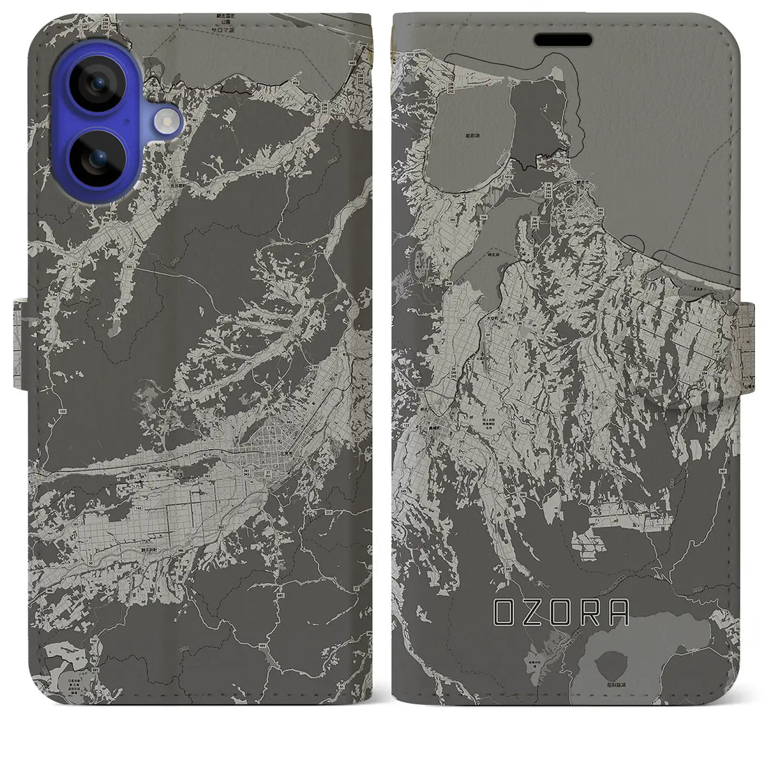 【大空(北海道)】地図柄iPhoneケース(手帳タイプ)モノトーン・iPhone 16 Pro Max 用