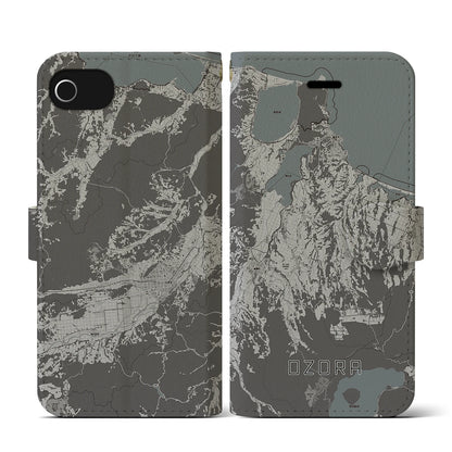 【大空（北海道）】地図柄iPhoneケース（手帳タイプ）モノトーン・iPhone SE（第3 / 第2世代） / 8 / 7 / 6s / 6 用