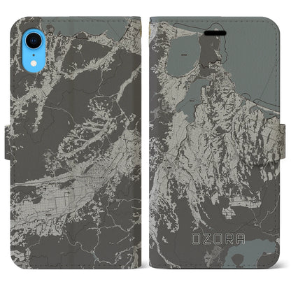 【大空（北海道）】地図柄iPhoneケース（手帳タイプ）モノトーン・iPhone XR 用