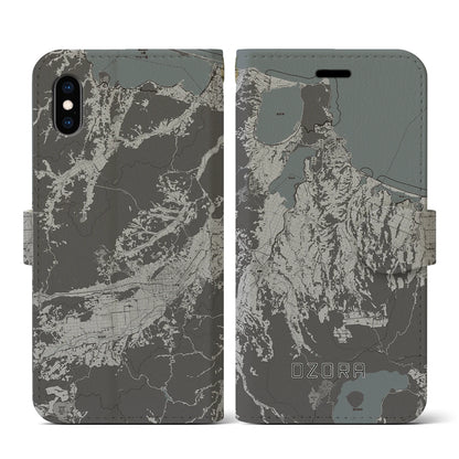 【大空（北海道）】地図柄iPhoneケース（手帳タイプ）モノトーン・iPhone XS / X 用