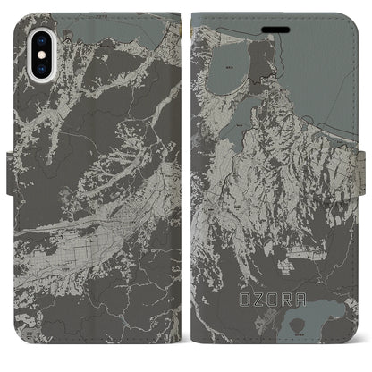 【大空（北海道）】地図柄iPhoneケース（手帳タイプ）モノトーン・iPhone XS Max 用