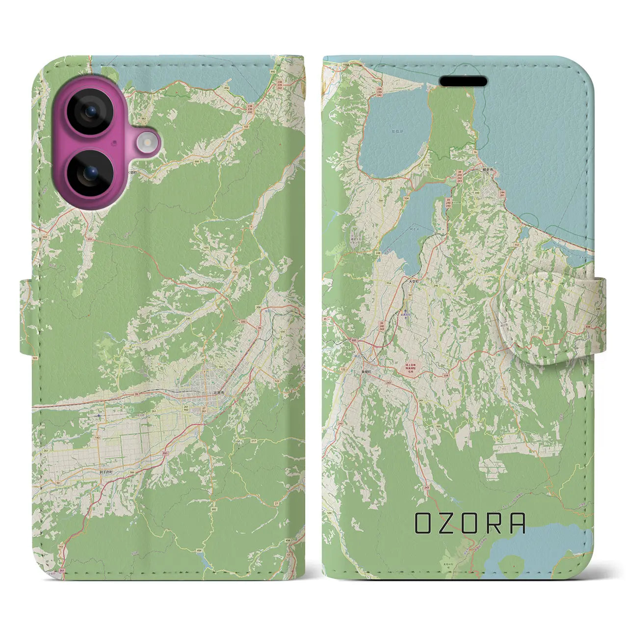 【大空（北海道）】地図柄iPhoneケース（手帳タイプ）ナチュラル・iPhone 16 Pro 用