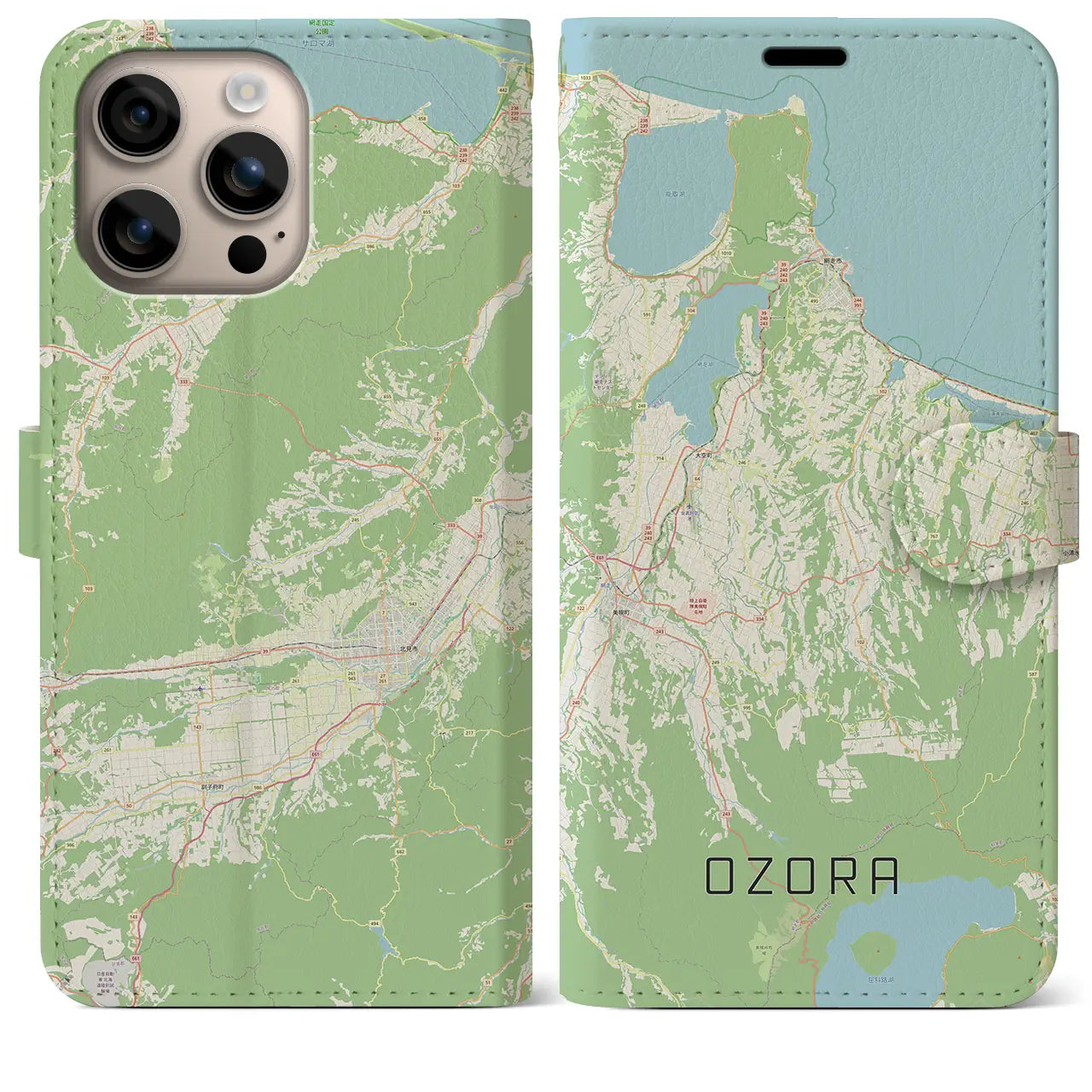 【大空（北海道）】地図柄iPhoneケース（手帳タイプ）ナチュラル・iPhone 16 Plus 用