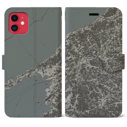 【大洲（愛媛県）】地図柄iPhoneケース（手帳タイプ）モノトーン・iPhone 11 用
