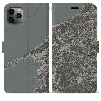 【大洲（愛媛県）】地図柄iPhoneケース（手帳タイプ）モノトーン・iPhone 11 Pro Max 用