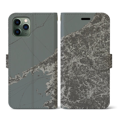 【大洲（愛媛県）】地図柄iPhoneケース（手帳タイプ）モノトーン・iPhone 11 Pro 用
