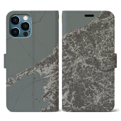 【大洲（愛媛県）】地図柄iPhoneケース（手帳タイプ）モノトーン・iPhone 12 / 12 Pro 用