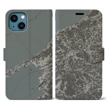 【大洲（愛媛県）】地図柄iPhoneケース（手帳タイプ）モノトーン・iPhone 13 用