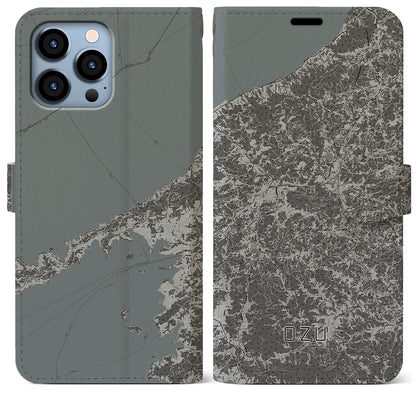 【大洲（愛媛県）】地図柄iPhoneケース（手帳タイプ）モノトーン・iPhone 13 Pro Max 用