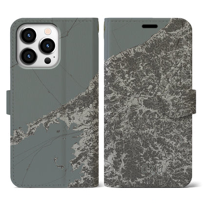 【大洲（愛媛県）】地図柄iPhoneケース（手帳タイプ）モノトーン・iPhone 13 Pro 用
