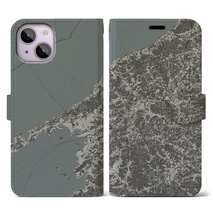 【大洲（愛媛県）】地図柄iPhoneケース（手帳タイプ）モノトーン・iPhone 14 用
