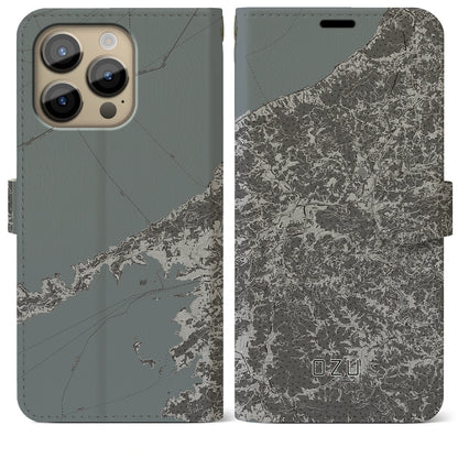 【大洲（愛媛県）】地図柄iPhoneケース（手帳タイプ）モノトーン・iPhone 14 Pro Max 用