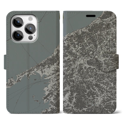 【大洲（愛媛県）】地図柄iPhoneケース（手帳タイプ）モノトーン・iPhone 14 Pro 用