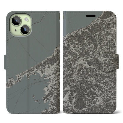 【大洲（愛媛県）】地図柄iPhoneケース（手帳タイプ）モノトーン・iPhone 15 用