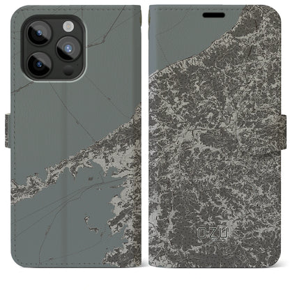 【大洲（愛媛県）】地図柄iPhoneケース（手帳タイプ）モノトーン・iPhone 15 Pro Max 用