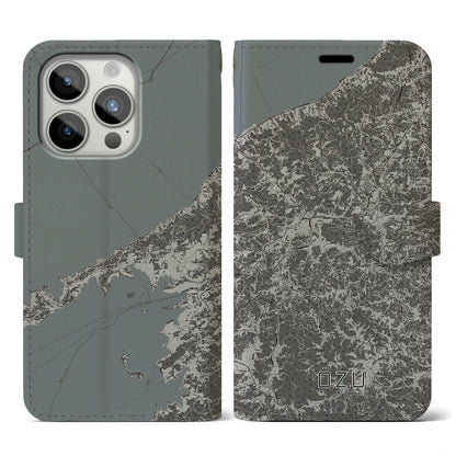 【大洲（愛媛県）】地図柄iPhoneケース（手帳タイプ）モノトーン・iPhone 15 Pro 用