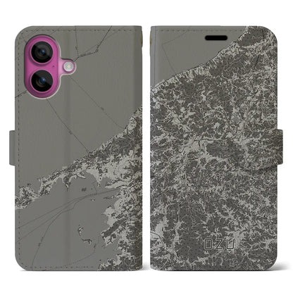 【大洲（愛媛県）】地図柄iPhoneケース（手帳タイプ）モノトーン・iPhone 16 Pro 用