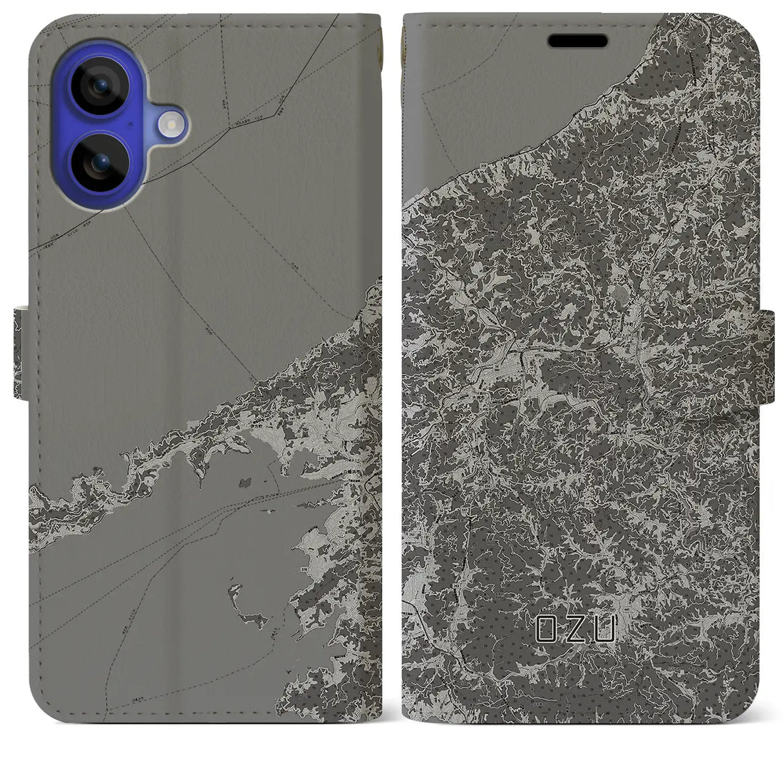 【大洲(愛媛県)】地図柄iPhoneケース(手帳タイプ)モノトーン・iPhone 16 Pro Max 用