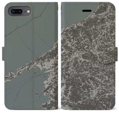 【大洲（愛媛県）】地図柄iPhoneケース（手帳タイプ）モノトーン・iPhone 8Plus /7Plus / 6sPlus / 6Plus 用