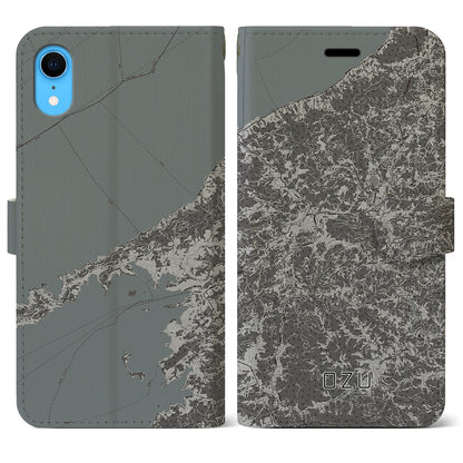 【大洲（愛媛県）】地図柄iPhoneケース（手帳タイプ）モノトーン・iPhone XR 用