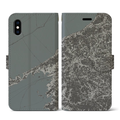 【大洲（愛媛県）】地図柄iPhoneケース（手帳タイプ）モノトーン・iPhone XS / X 用