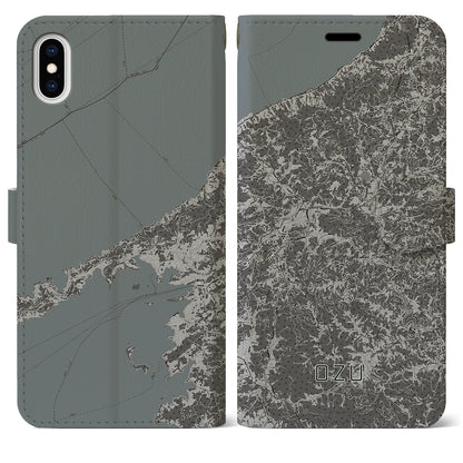 【大洲（愛媛県）】地図柄iPhoneケース（手帳タイプ）モノトーン・iPhone XS Max 用
