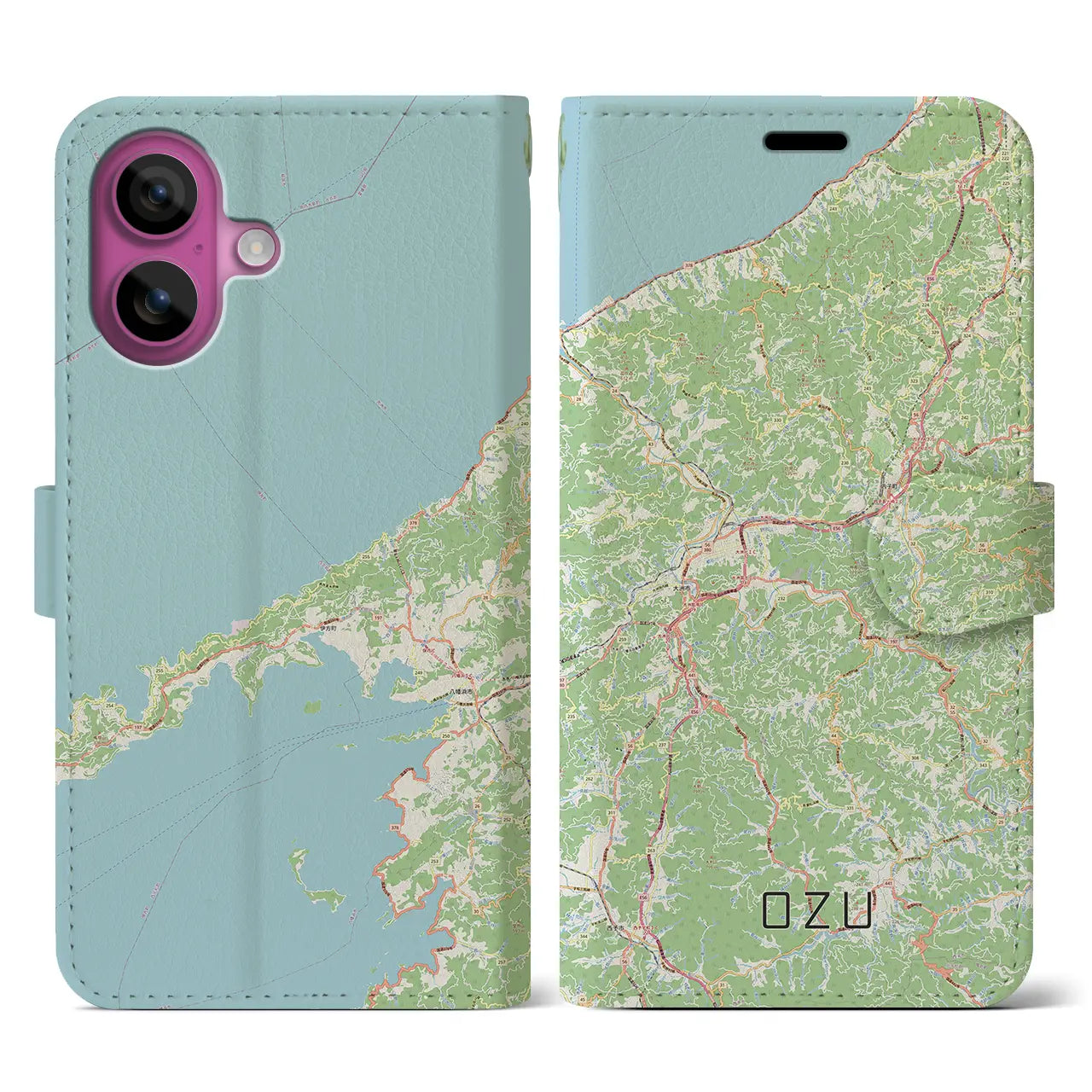 【大洲（愛媛県）】地図柄iPhoneケース（手帳タイプ）ナチュラル・iPhone 16 Pro 用