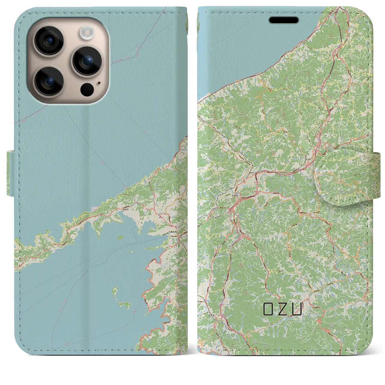 【大洲（愛媛県）】地図柄iPhoneケース（手帳タイプ）ナチュラル・iPhone 16 Plus 用