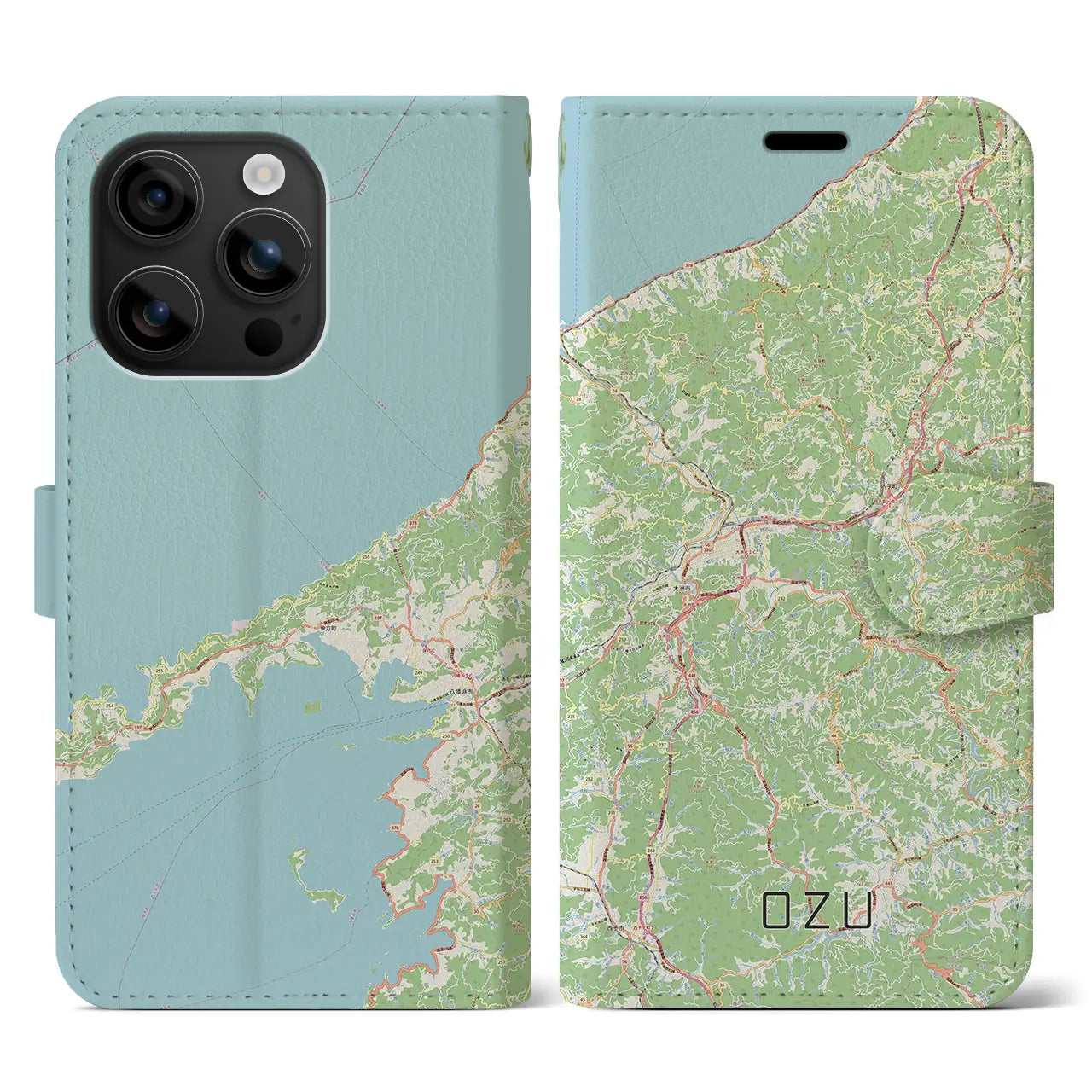 【大洲（愛媛県）】地図柄iPhoneケース（手帳タイプ）ナチュラル・iPhone 16 用