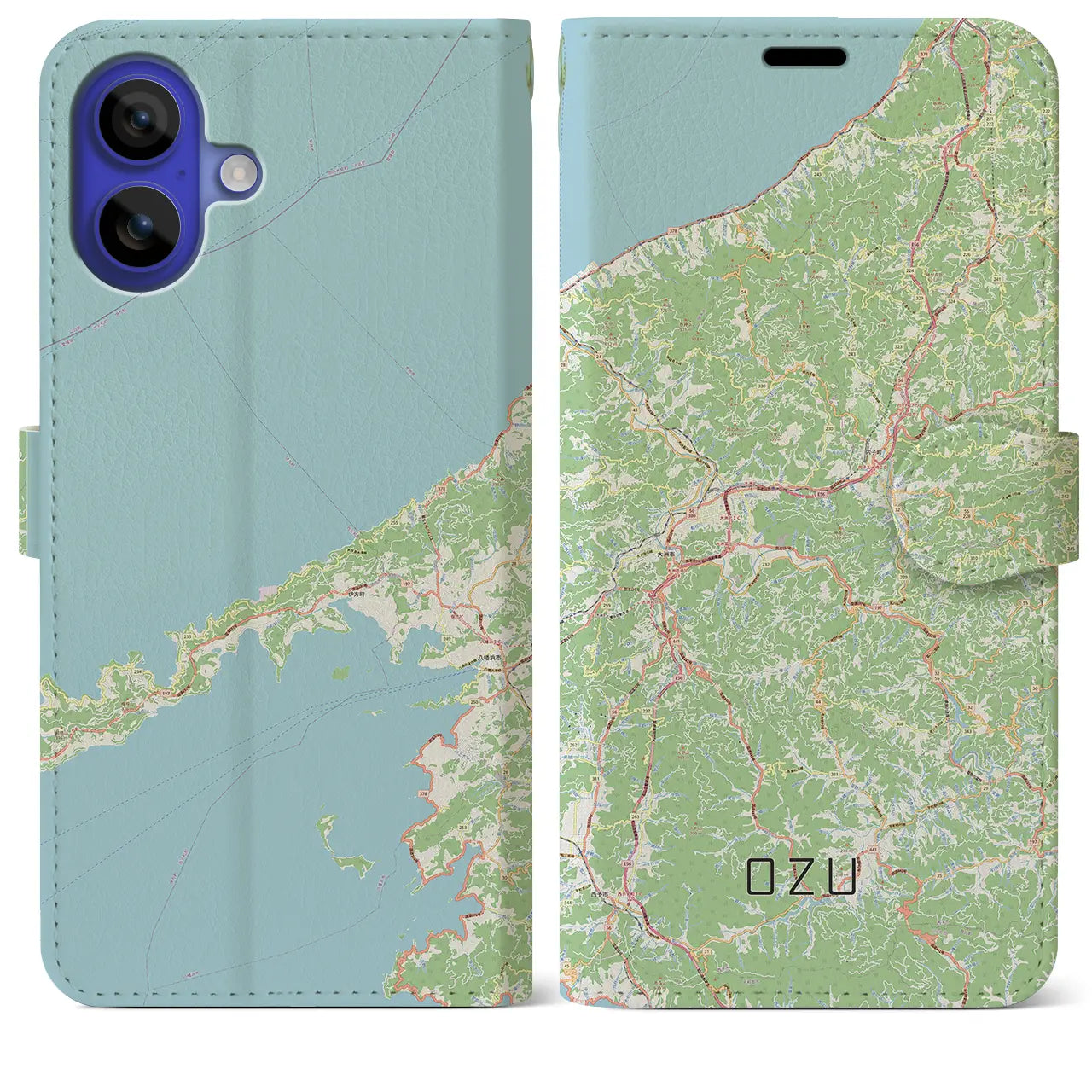 【大洲（愛媛県）】地図柄iPhoneケース（手帳タイプ）ナチュラル・iPhone 16 Pro Max 用