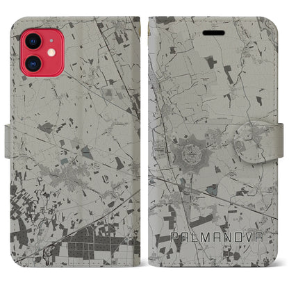 【パルマノーヴァ（イタリア）】地図柄iPhoneケース（手帳タイプ）モノトーン・iPhone 11 用