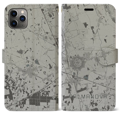 【パルマノーヴァ（イタリア）】地図柄iPhoneケース（手帳タイプ）モノトーン・iPhone 11 Pro Max 用