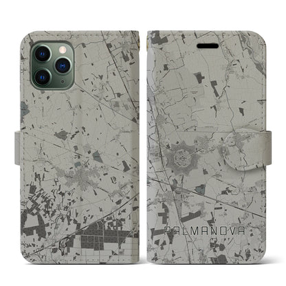 【パルマノーヴァ（イタリア）】地図柄iPhoneケース（手帳タイプ）モノトーン・iPhone 11 Pro 用