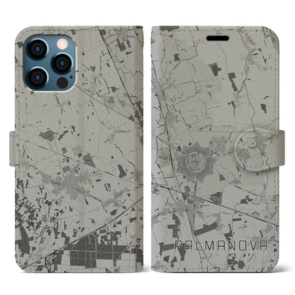 【パルマノーヴァ（イタリア）】地図柄iPhoneケース（手帳タイプ）モノトーン・iPhone 12 / 12 Pro 用